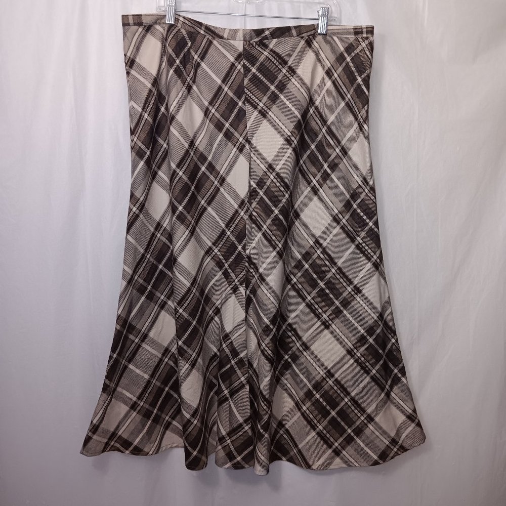 Plaid A-Line Skirt in Brown and Cream